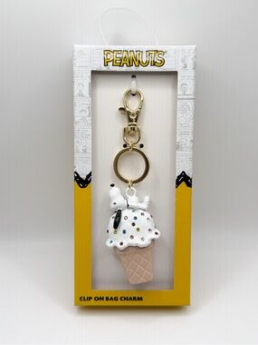 Peanuts Snoopy Ice Cream Cone Rhinestone Bag Charm Keychain NWT